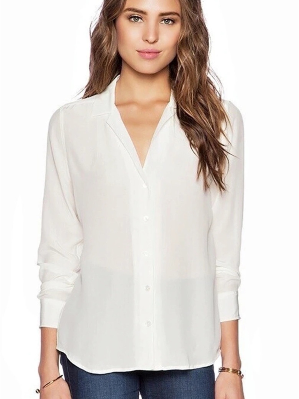 Equipment Slim Signature Silk Shirt Button Down Cream Color Size Small